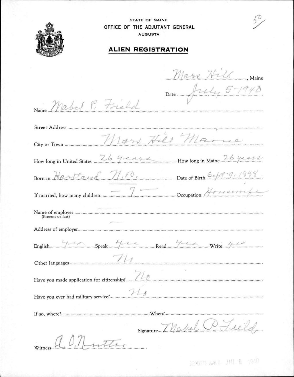 Miniature of Alien Registration- Field, Mable P. (Mars Hill, Aroostook County)
