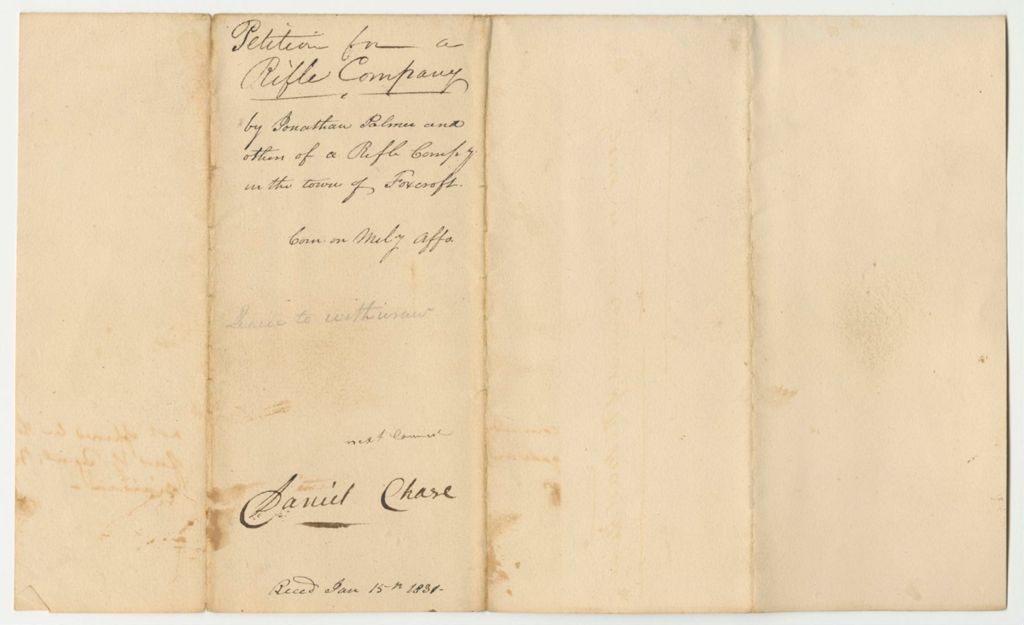 Miniature of Petition of Jonathon Palmer and Others for a Rifle Company in the Town of Foxcroft