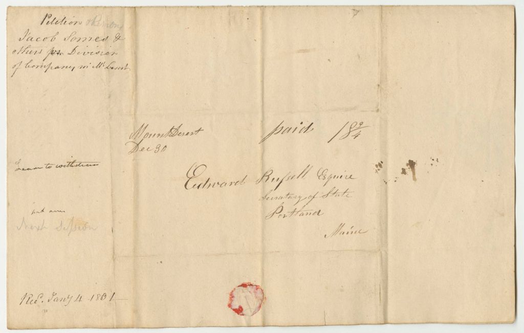 Miniature of Petition of Jacob Sommes and Others for a Division of the Company in Mount Desert