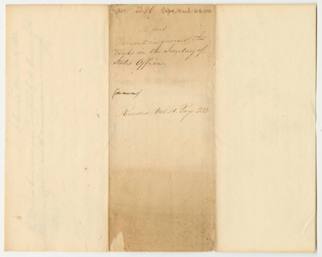 Miniature of Report 346: Warrant in Favor of the Secretary of State's Clerks