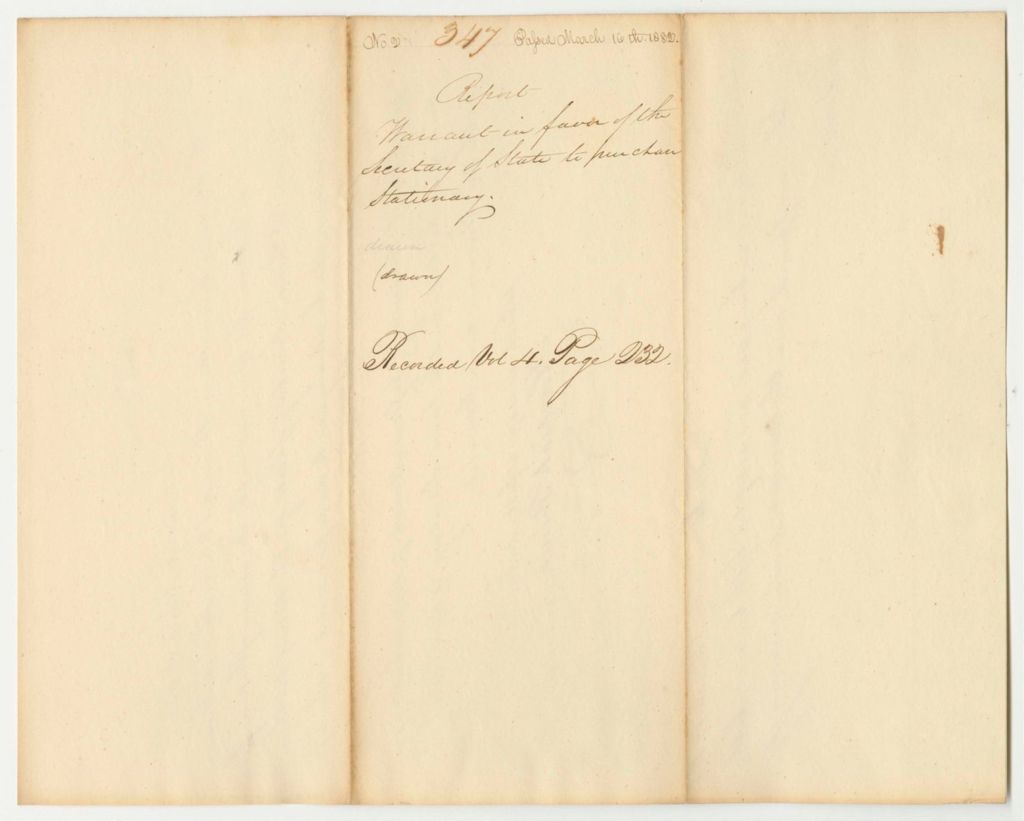 Miniature of Report 347: Warrant in Favor of the Secretary of State to Purchase Stationary