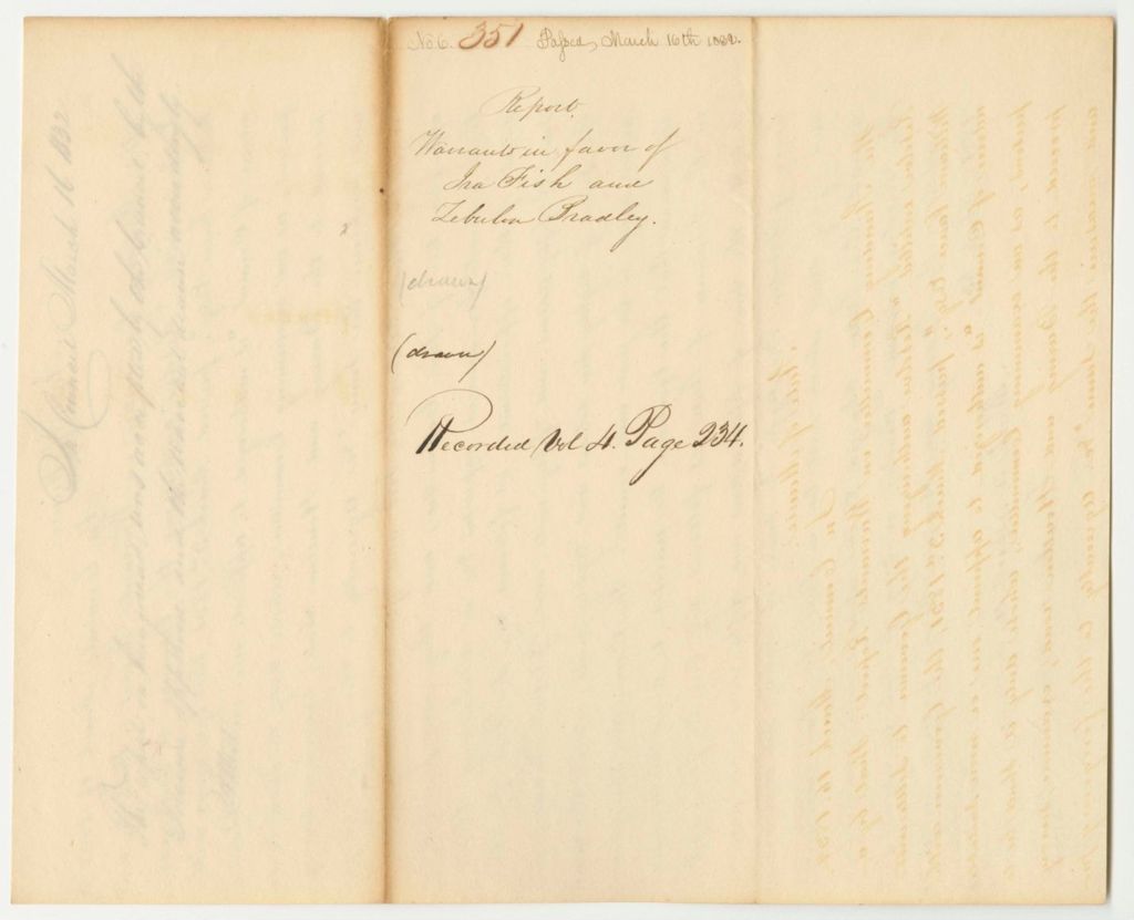 Miniature of Report 351: Warrants in Favor of Ira Fish and Zebulon Bradley to Inspect the Baring to Houlton Road