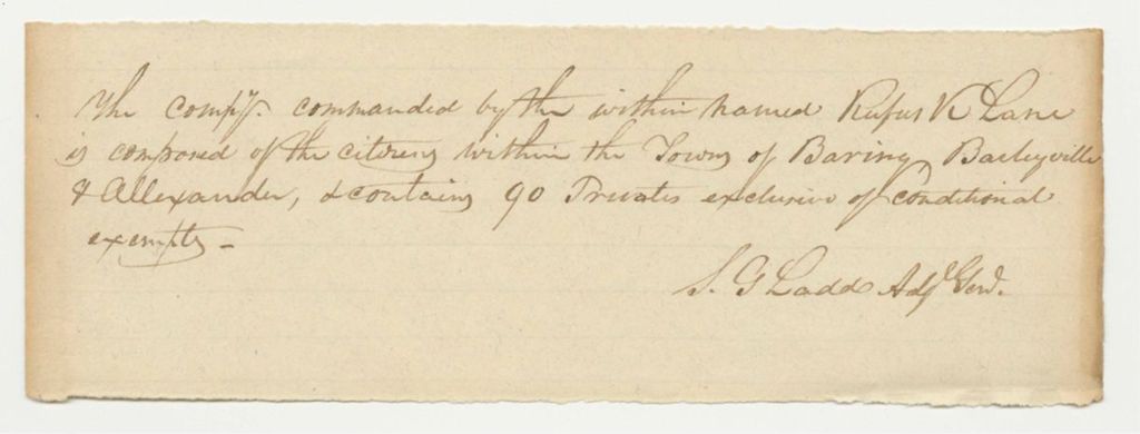 Miniature of S.G. Ladd's Note on the Company Commanded by Rufus K. Lane