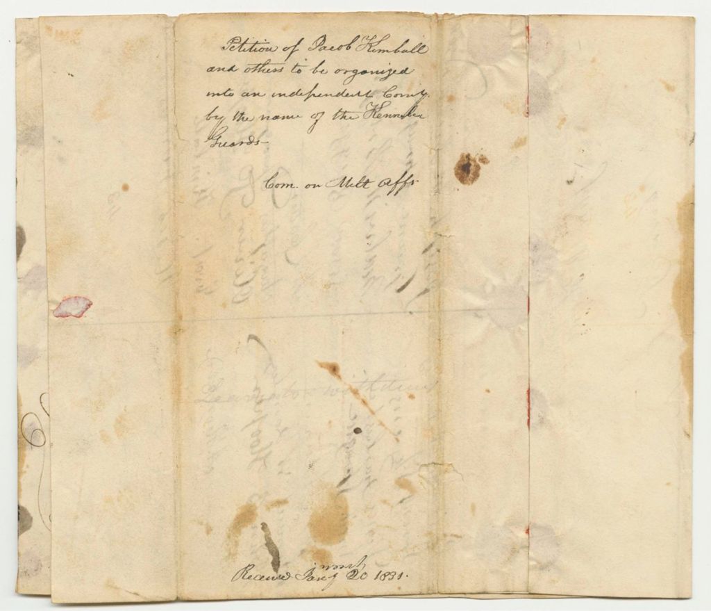 Miniature of Petition of Jacob Kimball and Others To Be Organized Into an Independent Company by the Name of the Kennebec Guards
