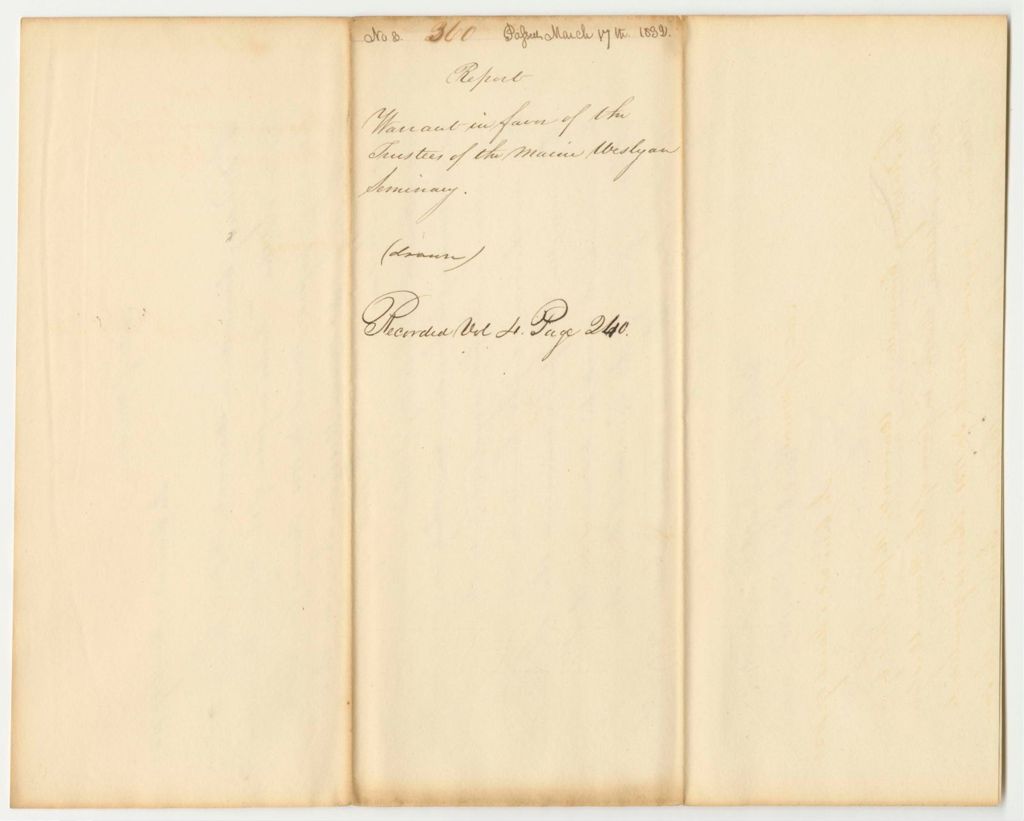 Miniature of Report 360: Warrant in Favor of the Maine Wesleyan Seminary
