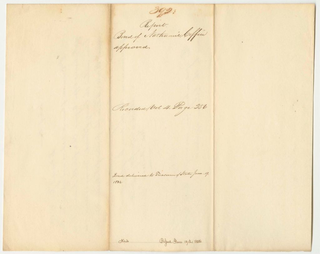 Miniature of Report 392: Report on the Bond of Nathaniel Coffin, Judicial Court Clerk in Lincoln County