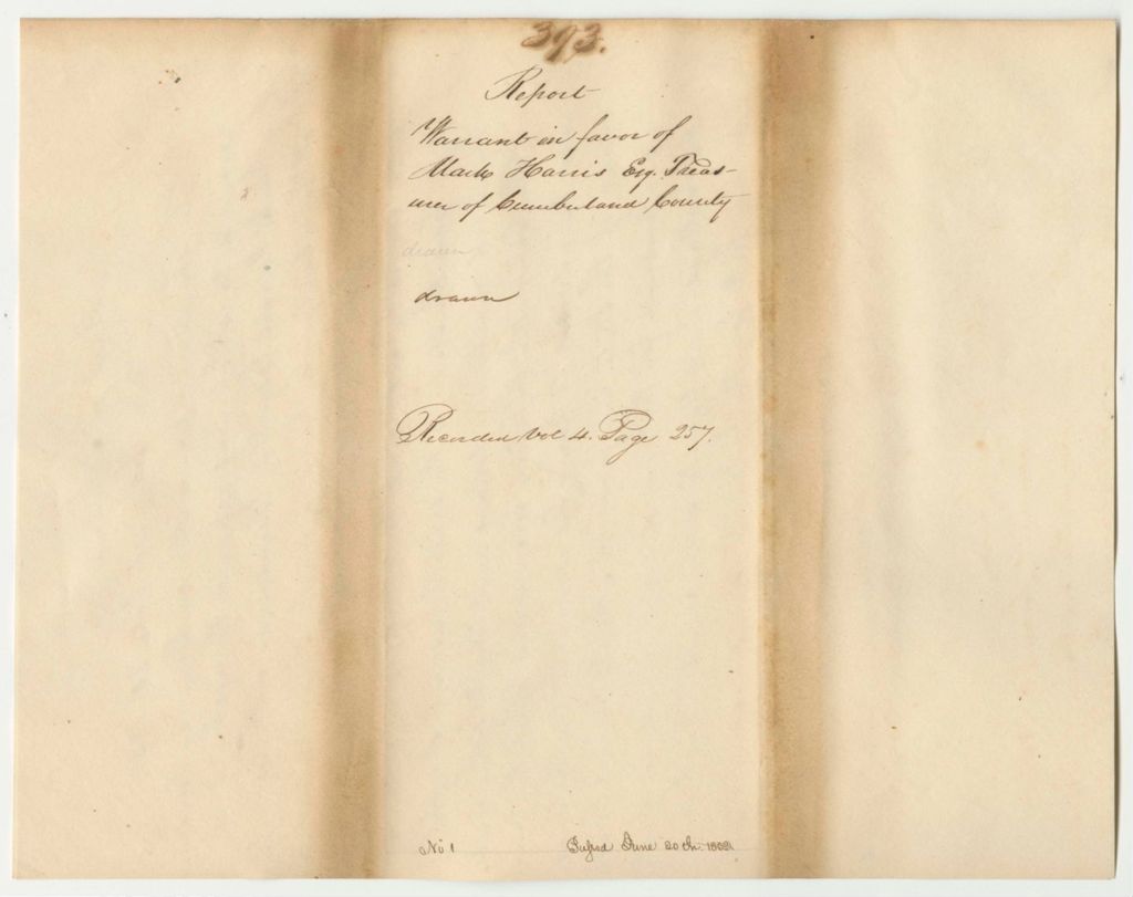 Miniature of Report 393: Warrant in Favor of Mark Harris, Cumberland County Treasurer