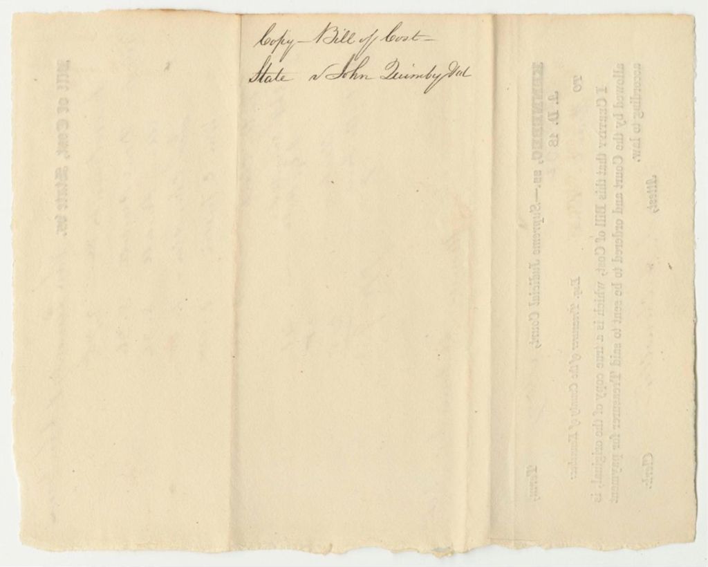 Miniature of Bill of Costs in State v. John Quimby and John Keene at the Supreme Judicial Court in Kennebec County