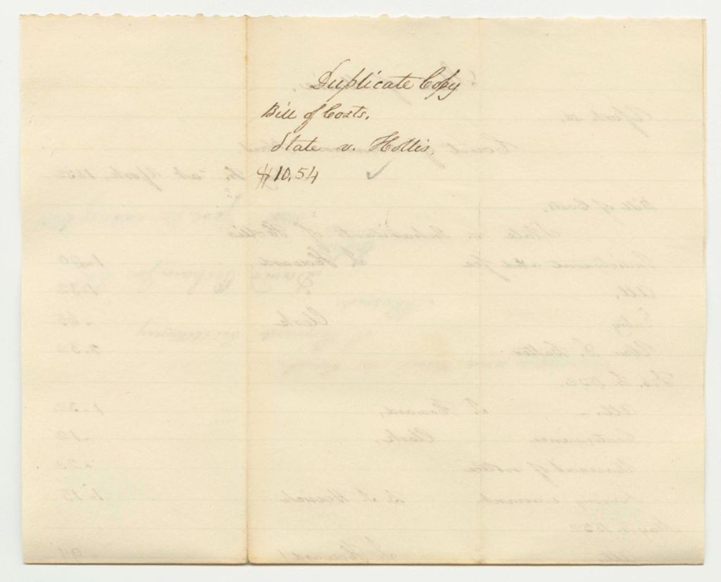 Miniature of Bill of Costs in State v. the Inhabitants of Hollis at the Court of Common Pleas in York County