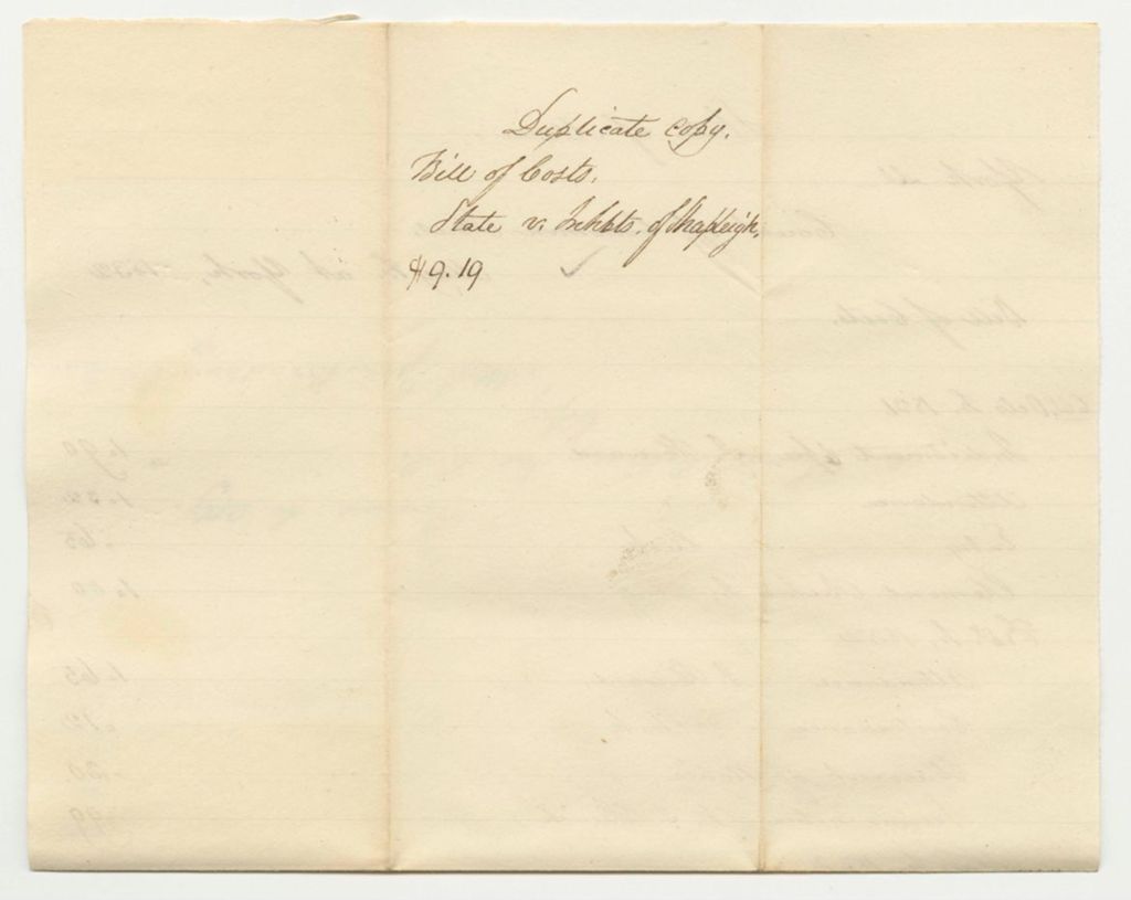 Miniature of Bill of Costs in State v. the Inhabitants of Shapleigh at the Court of Common Pleas in York County