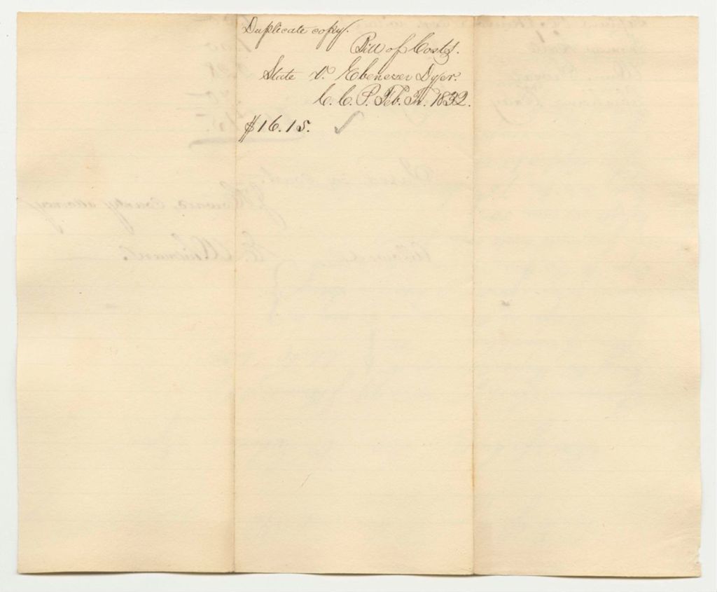 Miniature of Bill of Costs in State v. Ebenezer Dyer at the Court of Common Pleas in York County