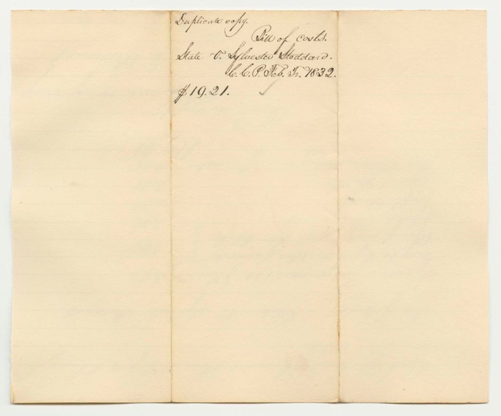 Miniature of Bill of Costs in State v. Sylvester Stoddard at the Court of Common Pleas in York County