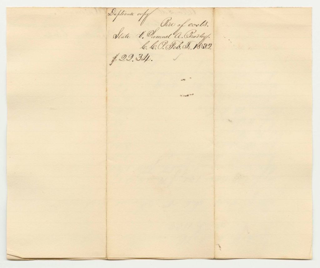 Miniature of Bill of Costs in State v. Samuel A. Bradley at the Court of Common Pleas in York County