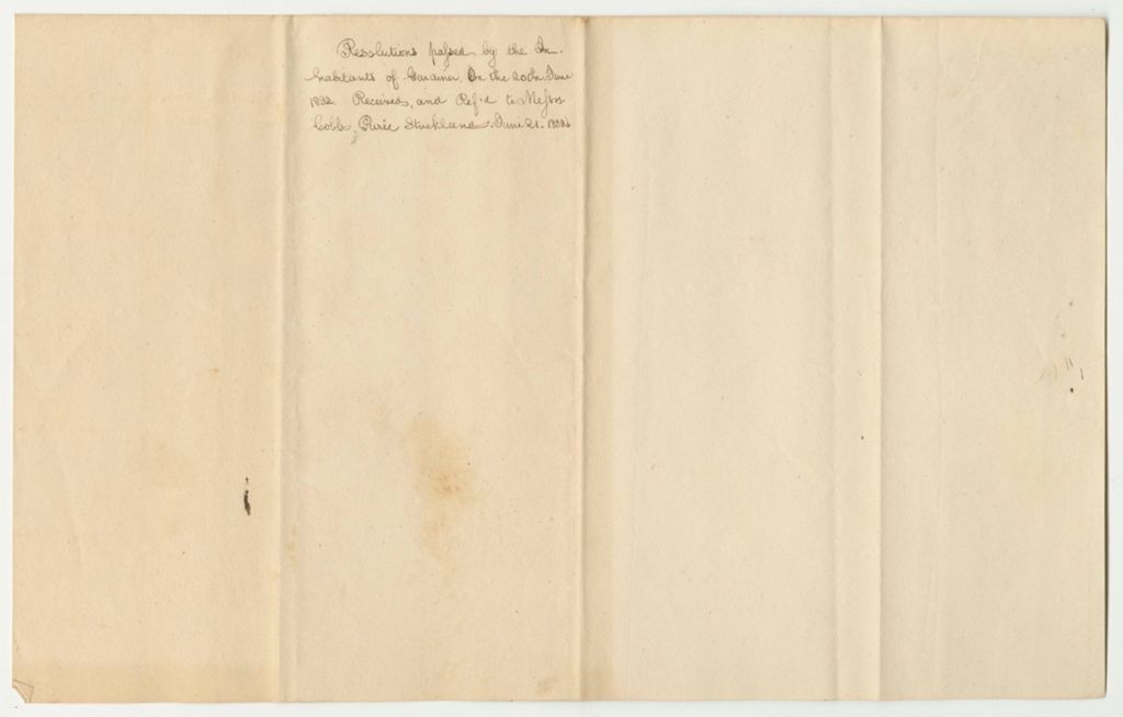 Miniature of Resolutions Passed by the Inhabitants of Gardiner, Relating to Preventing the Spread of Cholera on the Canada Road