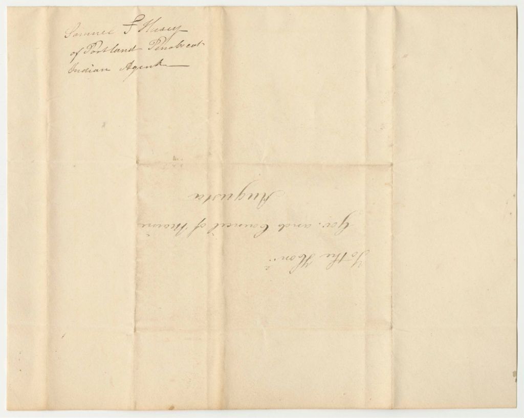 Miniature of Communication from Samuel F. Hussey, Penobscot Indian Agent, in Relation to His Accounts and Major Treat
