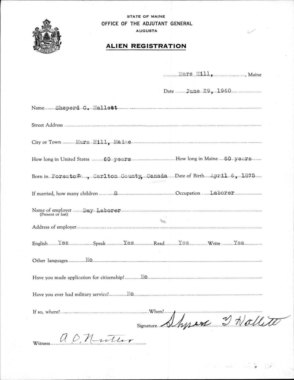 Miniature of Alien Registration- Hallett, Sheperd G. (Mars Hill, Aroostook County)