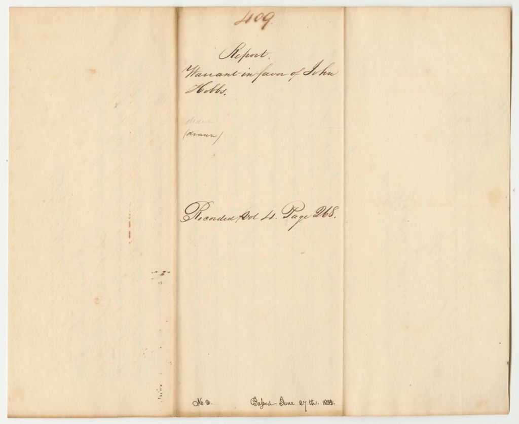 Miniature of Report 409: Warrant in Favor of John Hobbs for a Pension