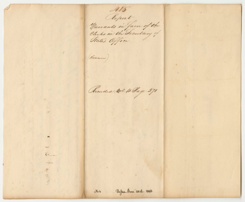 Miniature of Report 415: Warrant in Favor of the Clerks in the Secretary of State's Office