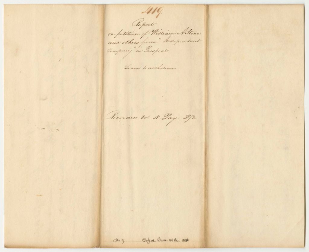 Miniature of Report 419: Report on the Petition of William A. Stone and Others for an "Independent Company" in Prospect