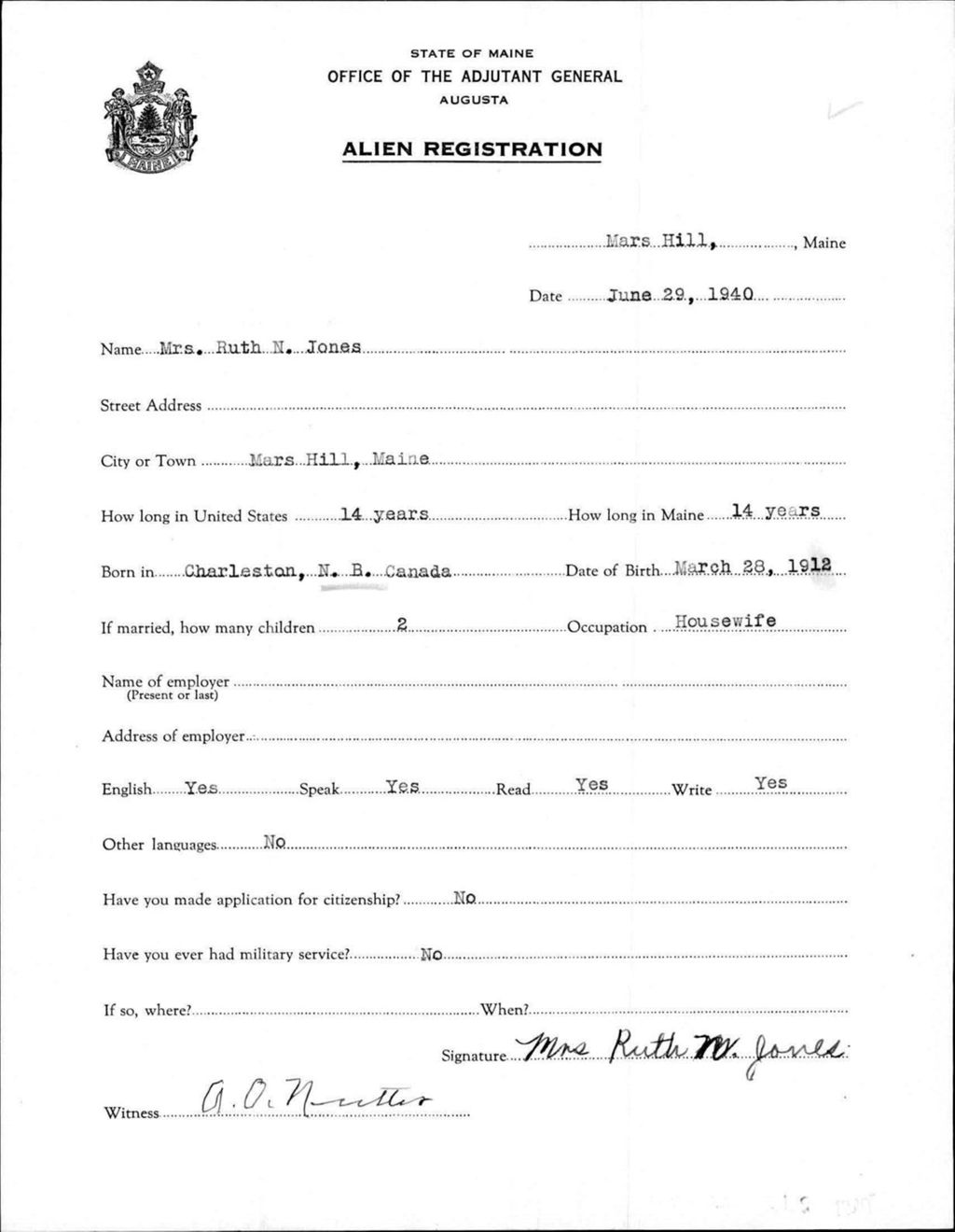 Miniature of Alien Registration- Jones, Ruth N. (Mars Hill, Aroostook County)