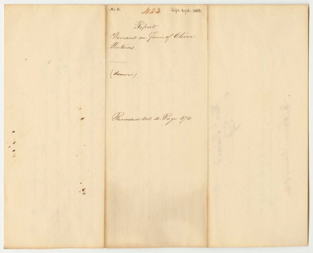 Miniature of Report 423: Warrant in Favor of Oliver Perkins for a Pension