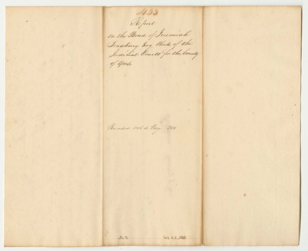 Miniature of Report 433: Report on the Bond of Jeremiah Bradbury, Esq., Clerk of the York County Judicial Court