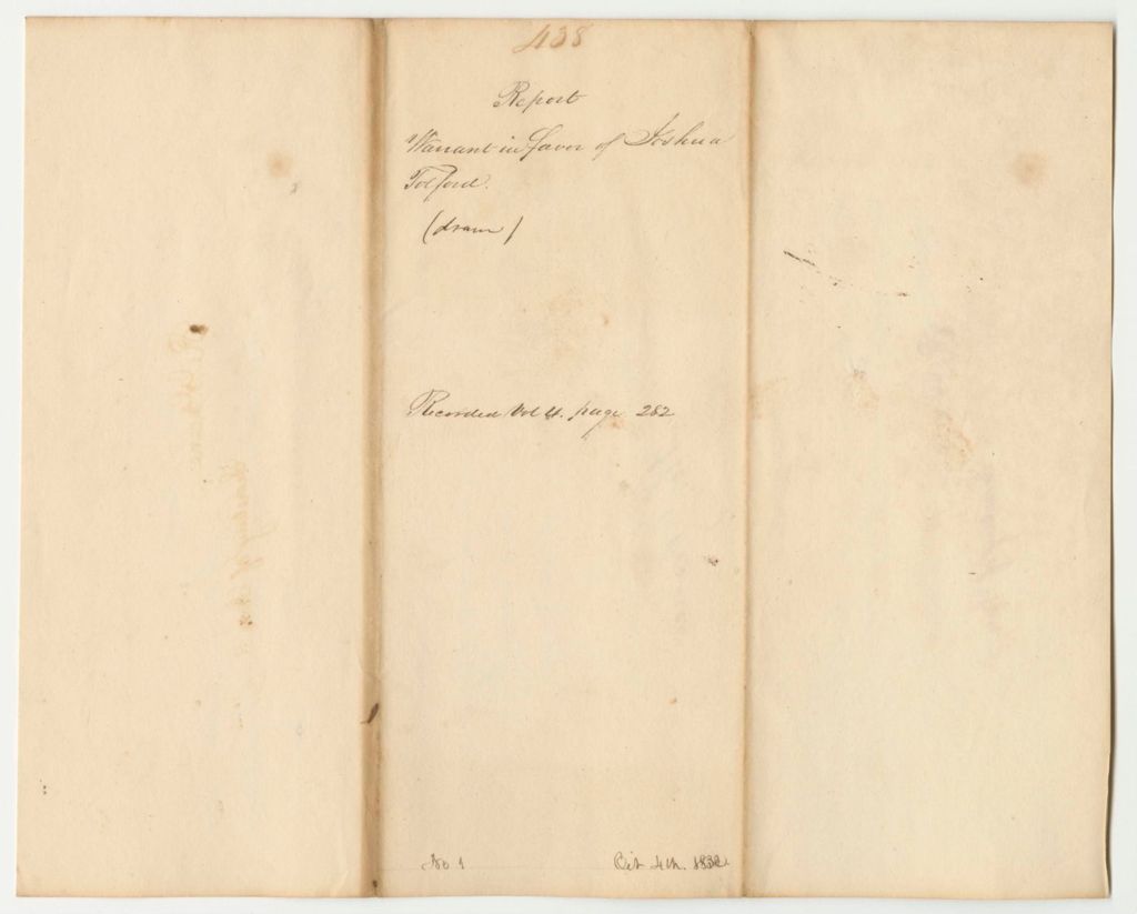 Miniature of Report 438: Warrant in Favor of Joshua Tolford, Keeper of the Public Property at the State Arsenal
