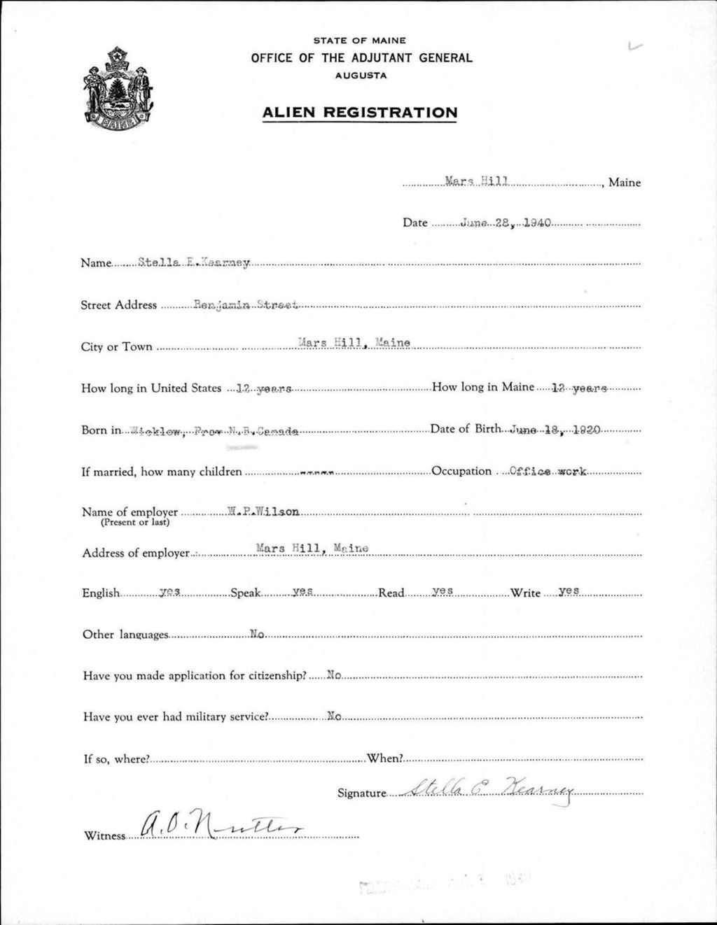 Miniature of Alien Registration- Kearney, Stella E. (Mars Hill, Aroostook County)