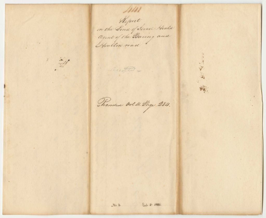 Miniature of Report 441: Report on the Bond of Israel Heald, Agent of the Baring and Houlton Road