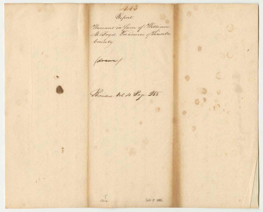 Miniature of Report 443: Warrant in Favor of William M. Boyd, Esq., Lincoln County Treasurer