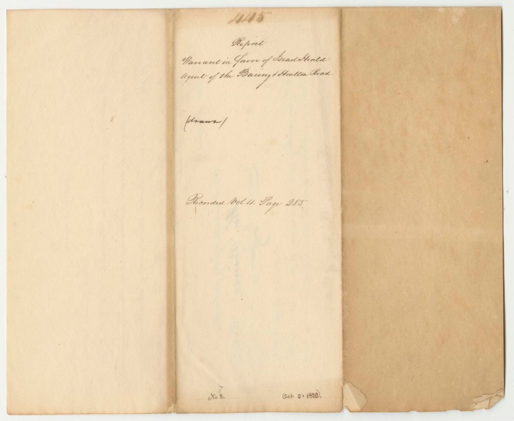 Miniature of Report 445: Warrant in Favor of Israel Heald, Agent of the Baring and Houlton Road