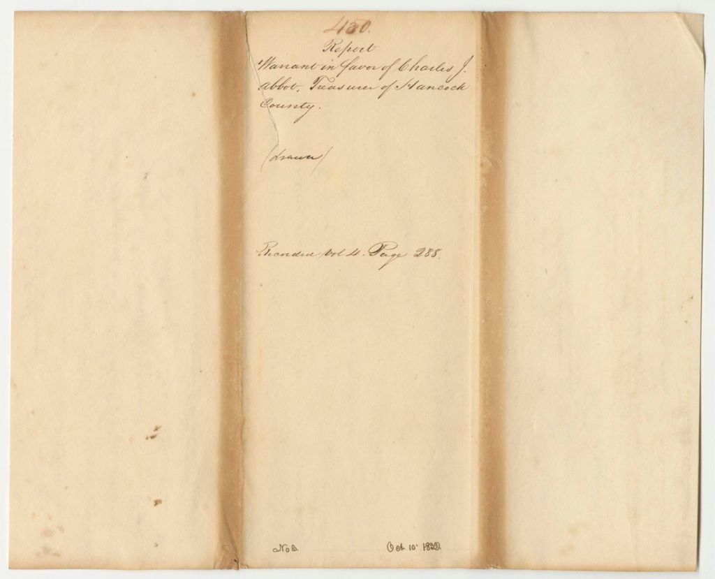 Miniature of Report 450: Warrant in Favor of Charles J. Abbot, Hancock County Treasurer
