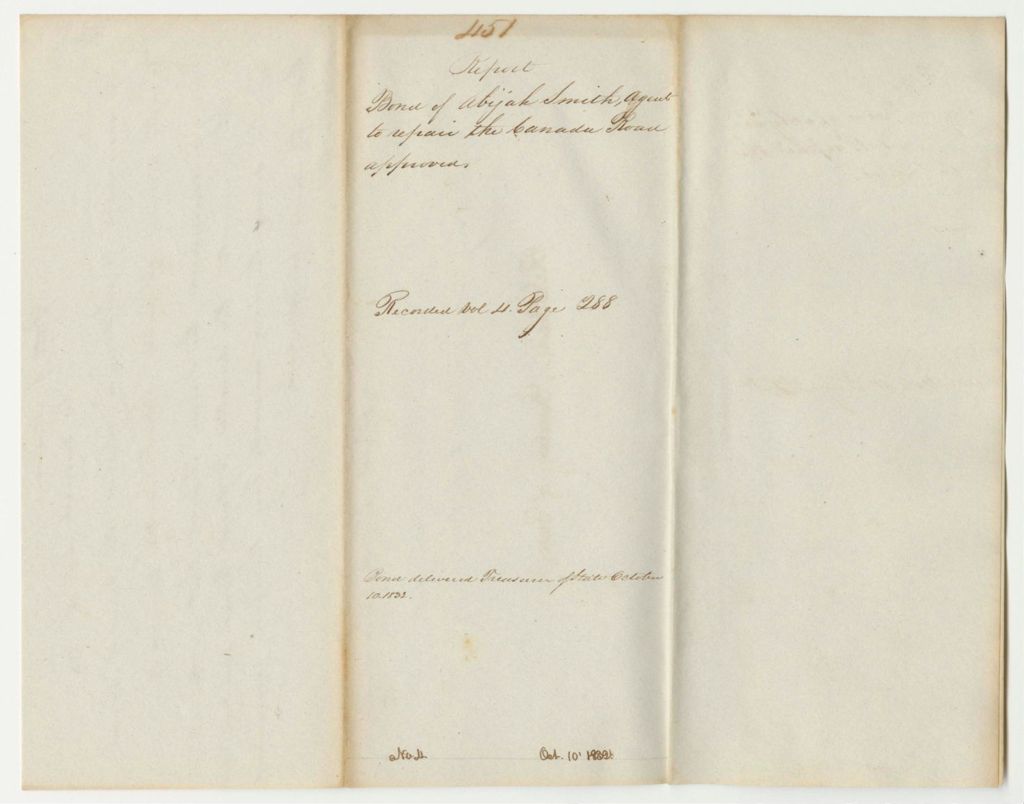 Miniature of Report 451: Report on the Bond of Abijah Smith, Agent to Repair the Canada Road