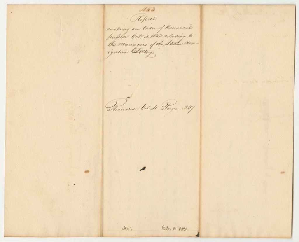 Miniature of Report 453: Report Revoking a Council Order, Passed October 4 1832, Relating to the Managers of the Steam Navigation Lottery