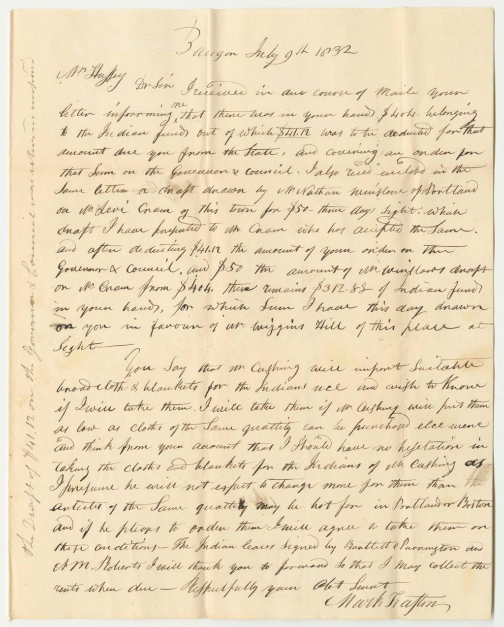 Miniature of Mark Trafton's Letter Acknowledging Receipt of $50 and an Order for More