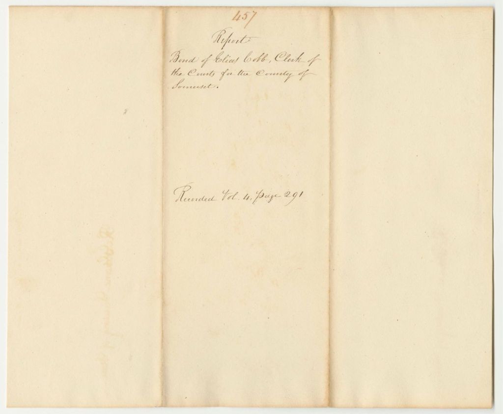 Miniature of Report 457: Report on the Bond of Elias Cobb, Clerk for the Courts of the County of Somerset