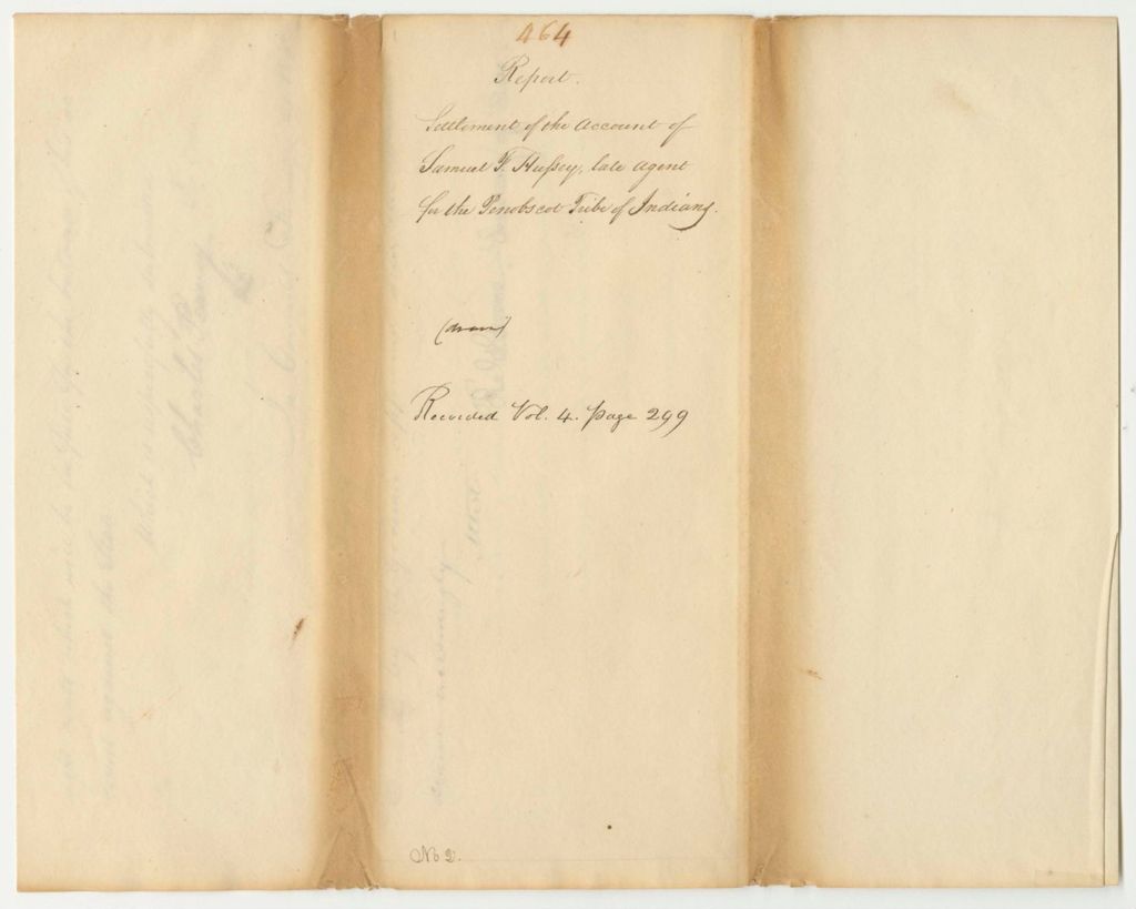 Miniature of Report 464: Report on the Settlement of the Account of Samuel F. Hussey, Late Agent of the Penobscot Tribe of Indians