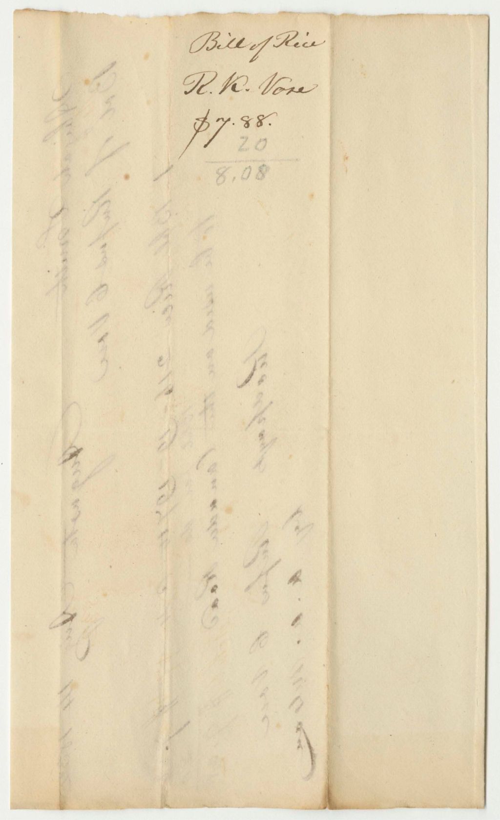 Miniature of Rufus C. Vose's Bill for Rice To Be Used on Canada Road, Paid by Abijah Smith