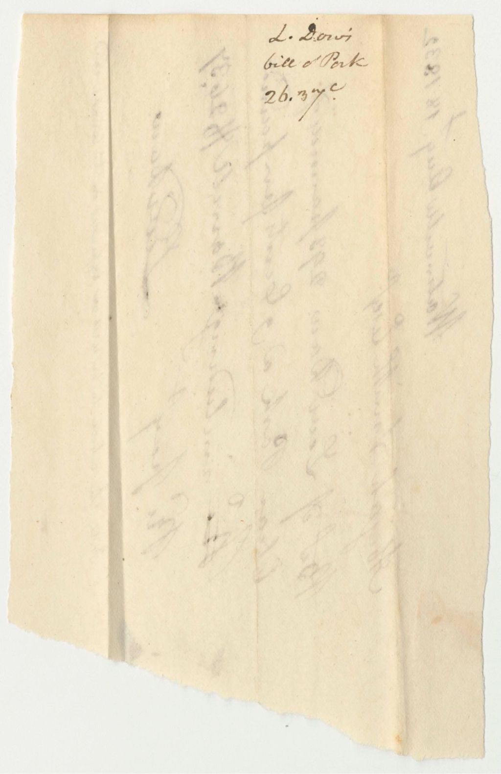 Miniature of Levi Daw's Bill for Pork To Be Used on the Canada Road, Paid by Abijah Smith