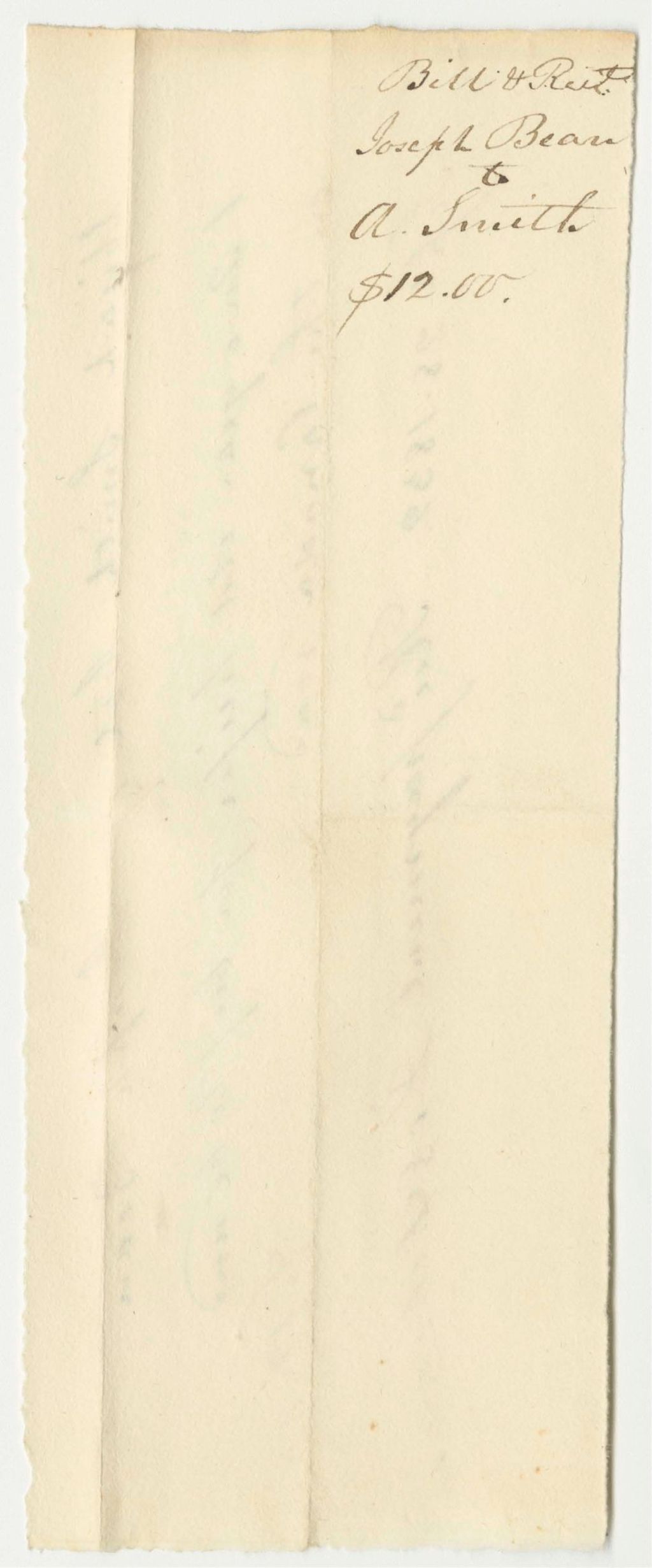 Miniature of Joseph Bean's Bill for Heifer for Beef To Be Used on the Canada Road, Paid by Abijah Smith