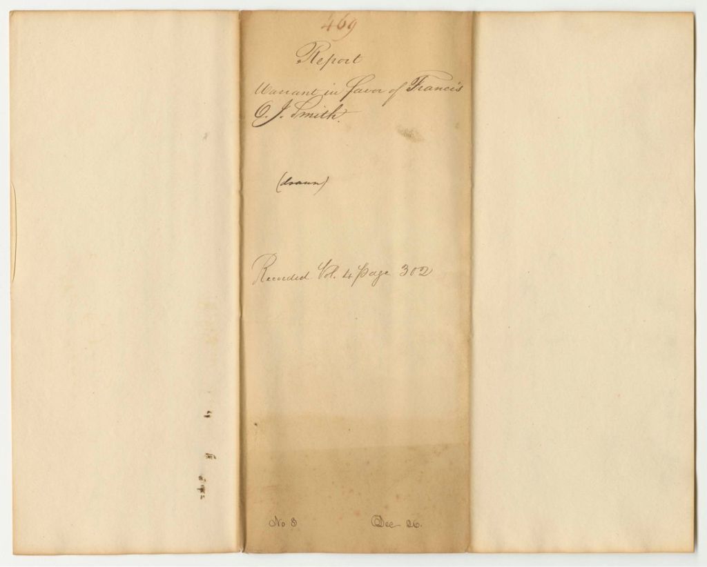 Miniature of Report 469: Warrant in Favor of Francis O.J. Smith