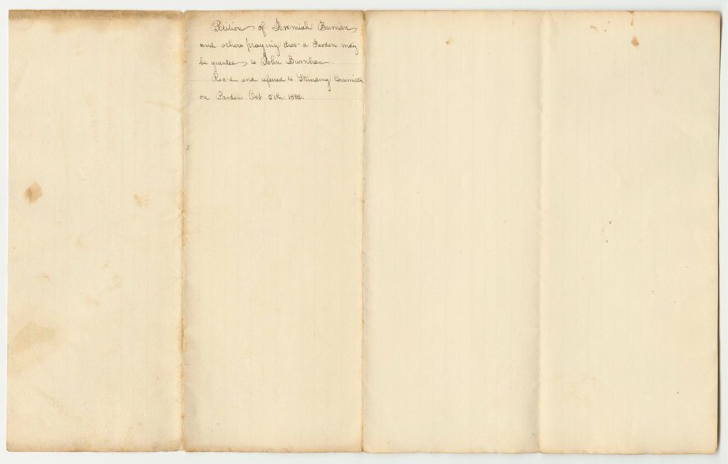 Miniature of Petition of Jeremiah Burnam and Others, Praying That a Pardon May be Granted to John Burnam