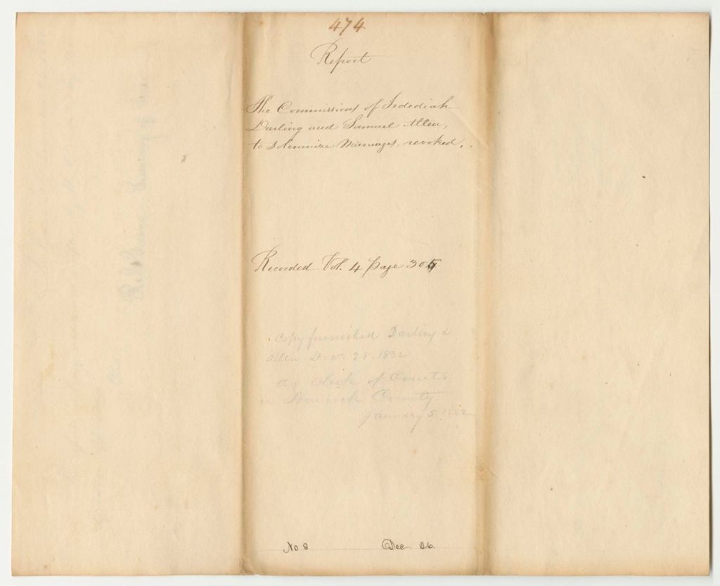 Miniature of Report 474: Report Revoling the Commissions of Jedidiah Darling and Samuel Allen to Solomnize Marriages