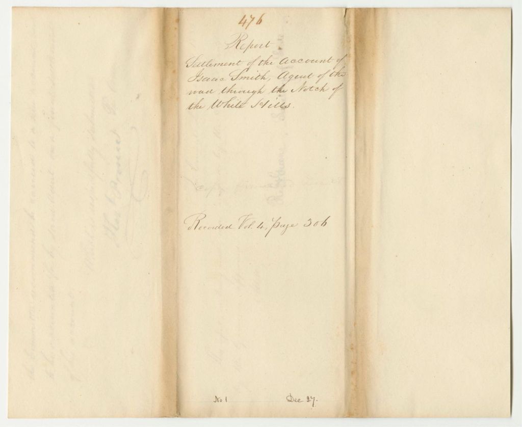 Miniature of Report 476: Report on the Settlement of the Account of Isaac Smith, Agent of the Road Through the Notch of the White Hills