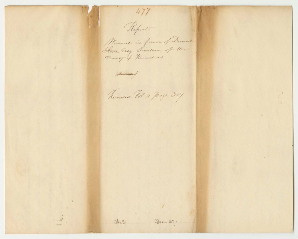 Miniature of Report 477: Warrant in Favor of Daniel Stone, Esq., Treasurer of the County of Kennebec