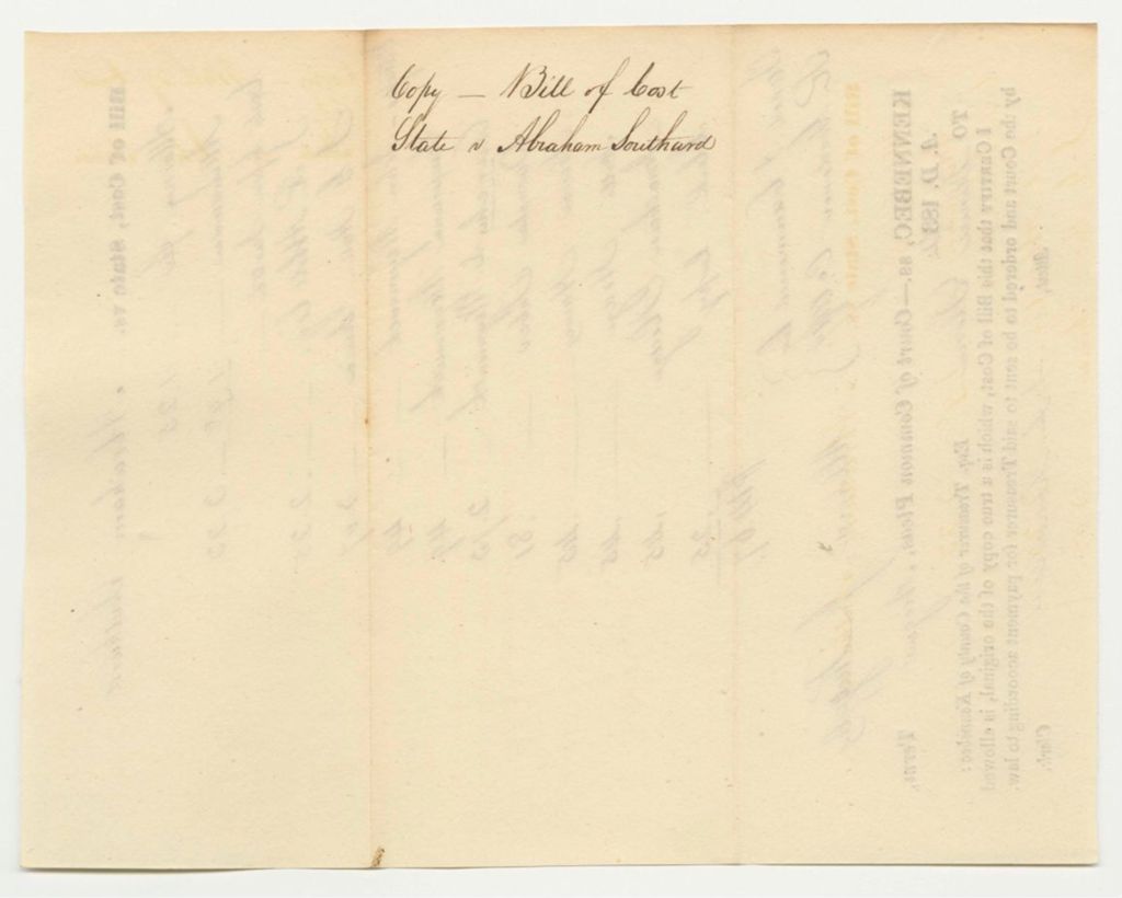Miniature of Bill of Cost in State v. Abraham Southard at the Court of Common Pleas in Kennebec County