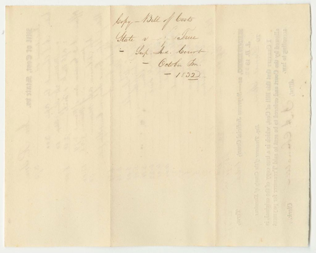 Miniature of Bill of Cost in State v. Jeremiah R. True at the Supreme Judicial Court of Kennebec County