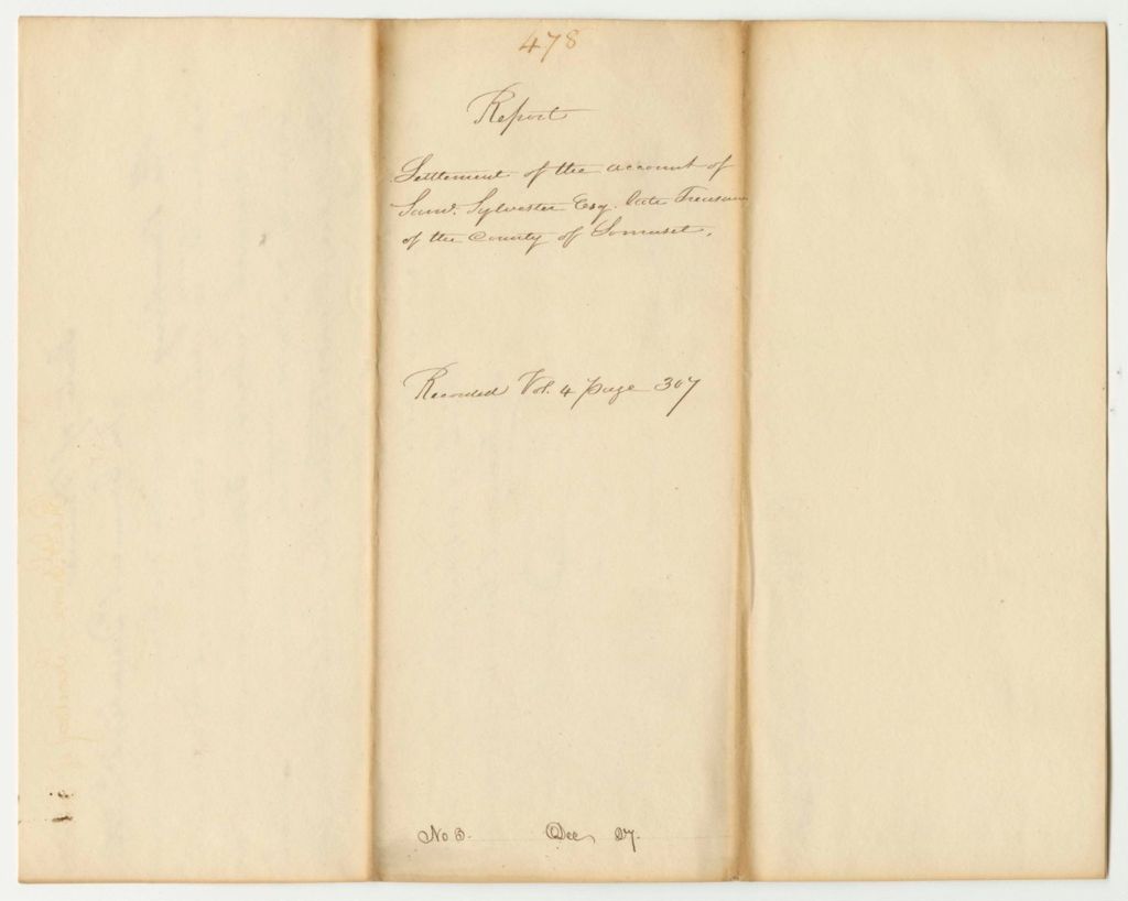 Miniature of Report 478: Report on the Settlement of the Account of Samuel Sylvester, Late Treasurer of Somerset County