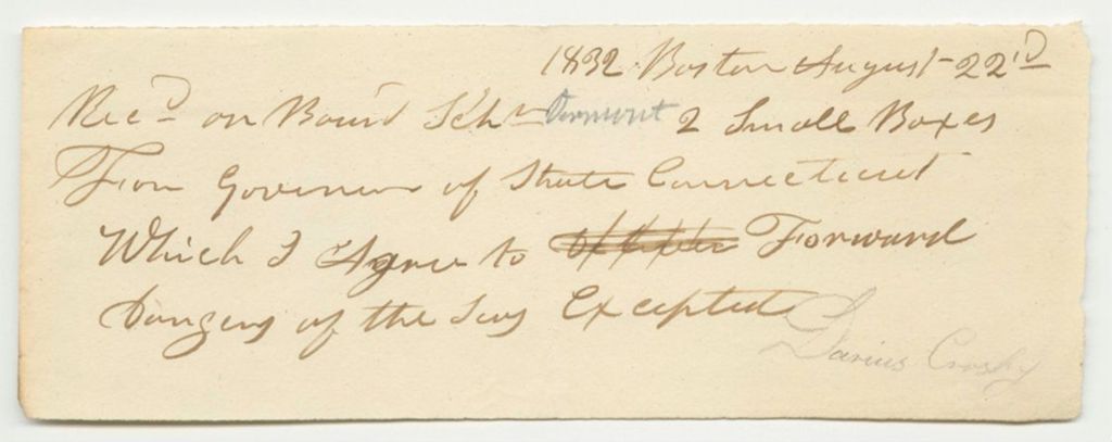 Miniature of Darius Crosby's Bill for Freight to Connecticut