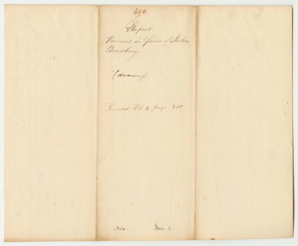 Miniature of Report 490: Warrant in Favor of Jabez Bradbury for Expenses in Examining the Baring and Houlton Road